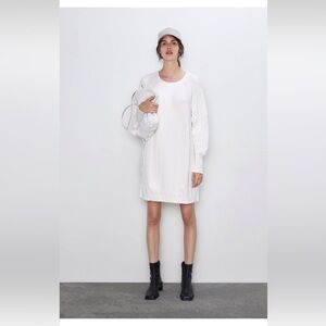White Cable-Knit Sweater Dress - Women's Casual Pullover